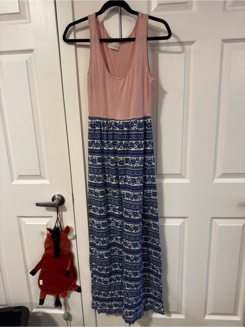 Womens Pink and Navy Patterned Maxi Dress